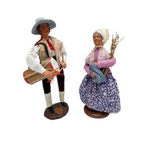 Santon Provence France 2 Doll Figurines Grandparents Drummer Lavender Folk Art